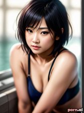 Keiko Shimizu, as a thirty year old woman, skinny, bomber, western, ahegao, japanese, highlighted hair, short hair, ((sitting)), shower, ((viewed from a distance))
