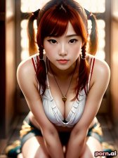 Hyeon Kim, as a eighteen year old woman, beautiful, superhero, transparent, serious, korean, ginger, red hair, ((cute pigtails)), ((knees together)), kneeling in church, close-up view
