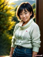 Chie Nishimura, as a thirty year old woman, small ass, (playing golf, golf clubs)), ((preppy, sweater tied around neck)), ((laughing, giggling, smiling)), japanese, brunette, ((soaking-wet, dripping with water hair)), ((flexing)), bedroom, ((wide_angle view))
