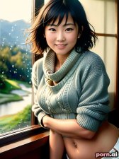 Chie Nishimura, as a thirty year old woman, small ass, (playing golf, golf clubs)), ((preppy, sweater tied around neck)), ((laughing, giggling, smiling)), japanese, brunette, ((soaking-wet, dripping with water hair)), ((flexing)), bedroom, ((wide_angle view))
