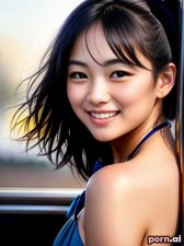 Sirin Phongphichit, as a twenty-three year old woman, beautiful, ((prom dress)), blue, ((laughing, giggling, smiling)), thai, black hair, ponytail, ((knees up)), riding a train, close-up view
